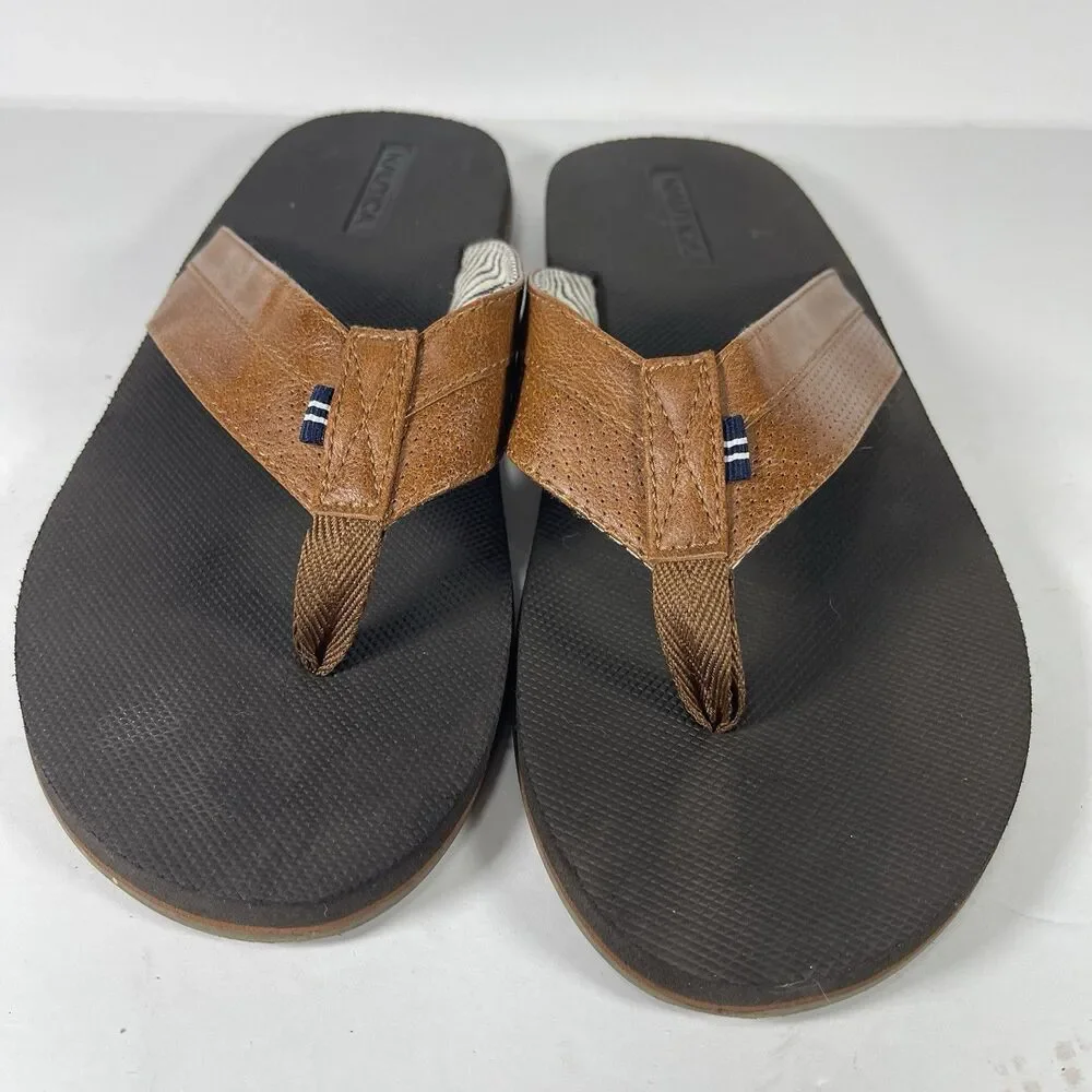 Nautica Clarkson 2 Men's Flip Flop Sandals Size 13 Brown Faux Leather Thong